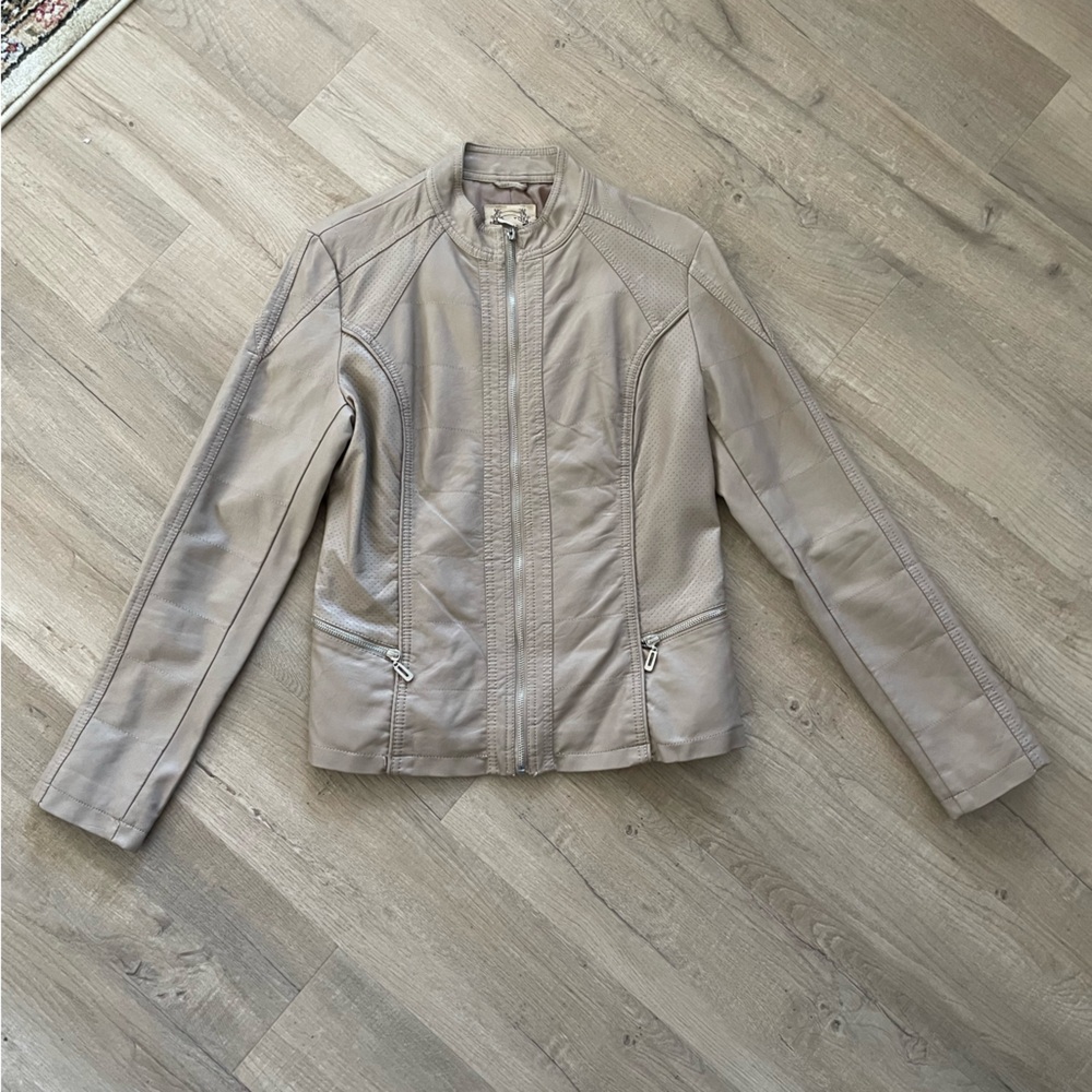 Stylish Beige Vegan Leather Jacket for Women